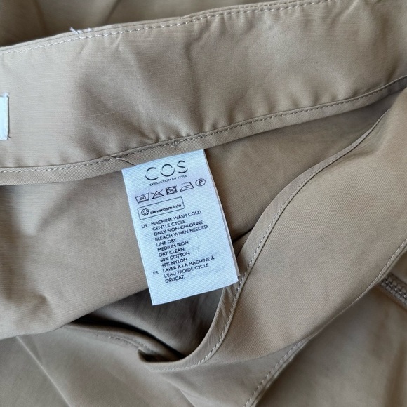 COS Tan Zipper Front Cotton Nylon Blend Skirt Size Medium - Picture 3 of 5